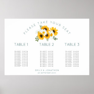 Sonnenblume 30 Gäste 3 Tische mit Sitzplan Poster