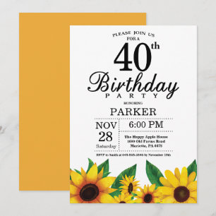 Sonnenblume 40. Geburtstag Einladung