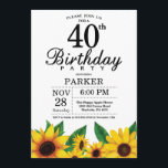 Sonnenblume 40. Geburtstag Einladung<br><div class="desc">Sonnenblume 40. Geburtstag Einladung. Blume mit Blumen und weißem Hintergrund. Vintages Retro. Frauen zum Geburtstag. 12. 13. 15. 16. 18. 20. 21. 30. 40. 50. 60. 70. 80. 90. 100., jedes Alter. Printable Digital. Für weitere Anpassungen klicken Sie bitte auf die Schaltfläche "Anpassen" und verwenden Sie unser Designwerkzeug, um diese...</div>