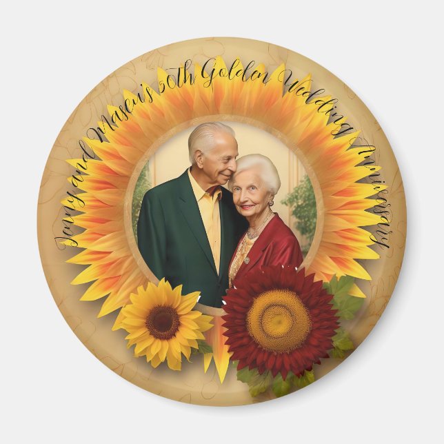 Sonnenblume 50. Goldenes Hochzeitstag Magnet (Vorne)