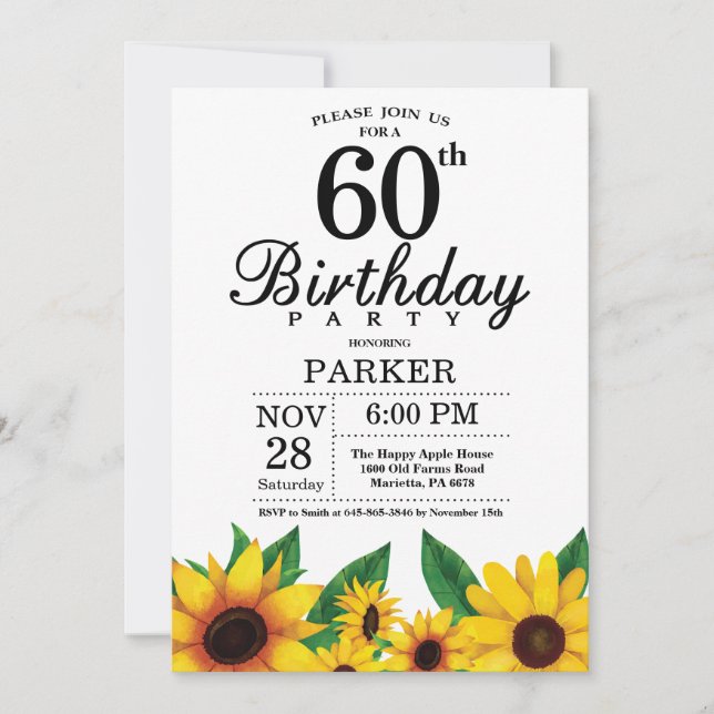 Sonnenblume 60. Geburtstag Einladung (Vorderseite)