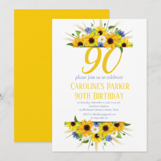 Sonnenblume 90. Geburtstag Gelbe Blütenerwachsene Einladung