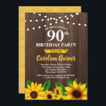 Sonnenblume 90. Geburtstagseinladung . Alter Einladung<br><div class="desc">JEDES ALTER.Alle Texte sind editierbar.
Holen Sie sich diese elegante und glamouröse Party Einladung für Geburtstagsparty in jedem Alter.
Entworfen mit rustikalem Holz,  Sonnenblumen und Saitenlicht.</div>