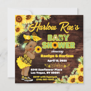 Sonnenblume Afro Baby Girl-Yellow Rustic Baby Dusc Einladung