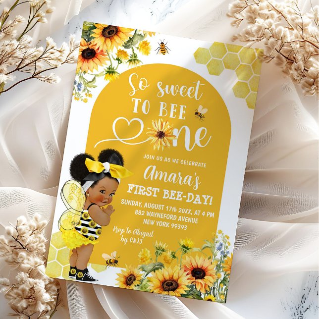 Sonnenblume Afro Girl Honey erster Bienentag Einladung (Von Creator hochgeladen)
