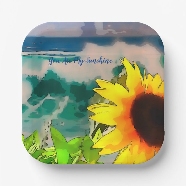 Sonnenblume am Strand du bist mein Sonnenschein Pappteller (Vorderseite)