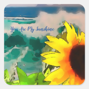Sonnenblume am Strand du bist mein Sonnenschein Quadratischer Aufkleber