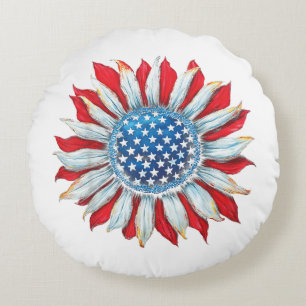 Sonnenblume American Flag 4. Juli Frauen Männer Me Rundes Kissen