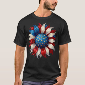 Sonnenblume Amerikanische Flagge 4. Juli Patriotis T-Shirt