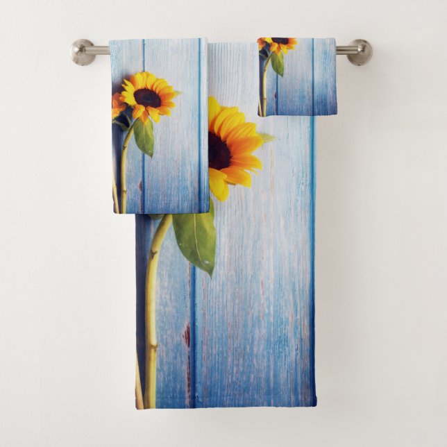 Sonnenblume an der blauen Holzwand Badhandtuch Set (Insitu)