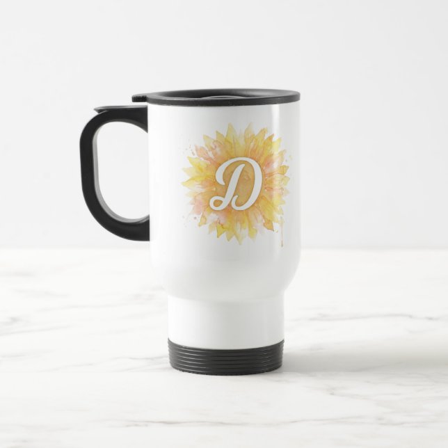Sonnenblume Anfangsbuchstabe Name Monogramm Initia Reisebecher (Links)