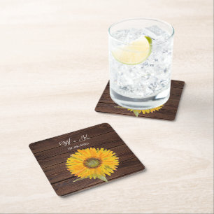 Sonnenblume Aquarell Blumen Herbst Holz Hochzeit Rechteckiger Pappuntersetzer