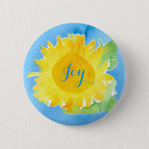 Sonnenblume-Aquarell, das frohes Blau malt Button
