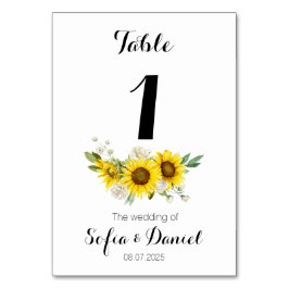 Sonnenblume Aquarell weiße Rose Hochzeit  Tischnummer