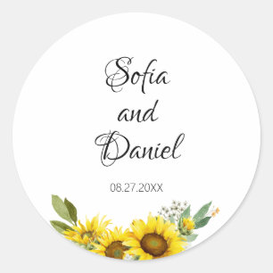 Sonnenblume Aquarell Wildblumen Hochzeit  Runder Aufkleber