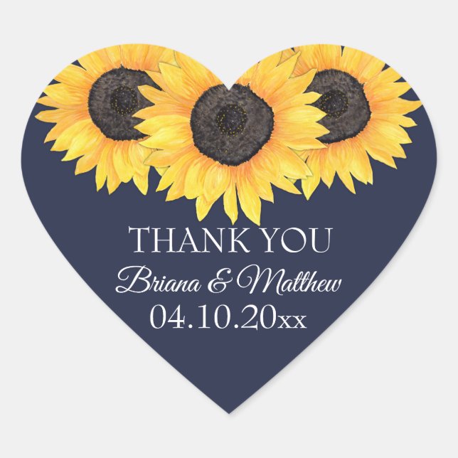 Sonnenblume auf Blue Wedding Heart Sticker (Vorderseite)