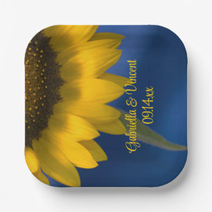 Sonnenblume auf Blue Wedding Pappteller