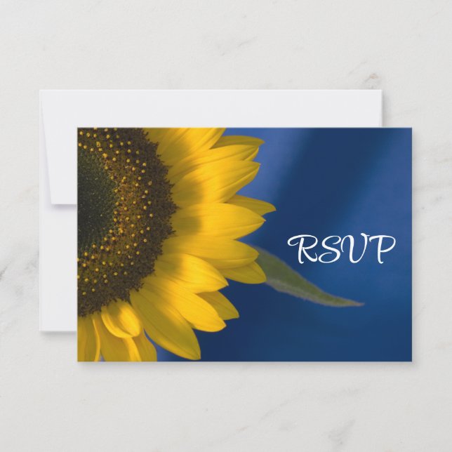 Sonnenblume auf Blue Wedding RSVP Karte (Vorderseite)