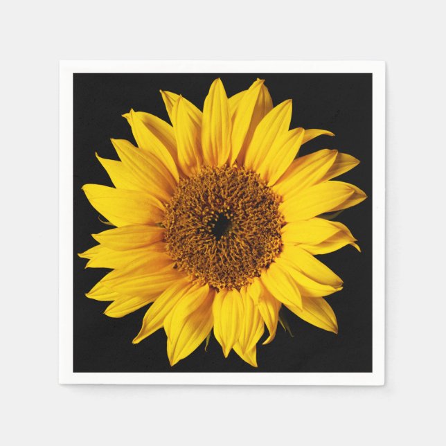 Sonnenblume auf Blütenblume schwarzer Sonne Serviette (Vorderseite)