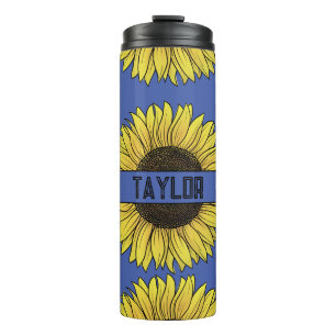 Sonnenblume auf dem Monogramm-Namen des Solid Back Thermosbecher