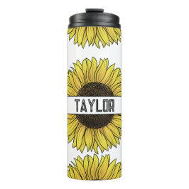 Sonnenblume auf dem Monogramm-Namen des Solid Back Thermosbecher