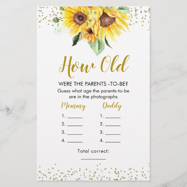 Sonnenblume auf dem Weg Babydusche wie alte Eltern (Vorderseite)