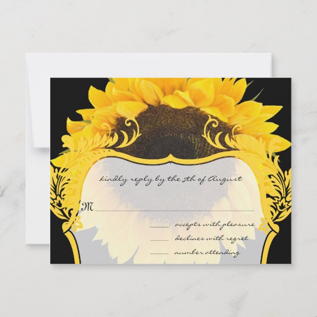 Sonnenblume auf der Black Response Card RSVP Karte (Rückseite)