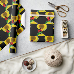Sonnenblume auf schwarzem Dekupier-Wrap-Papier Geschenkpapier