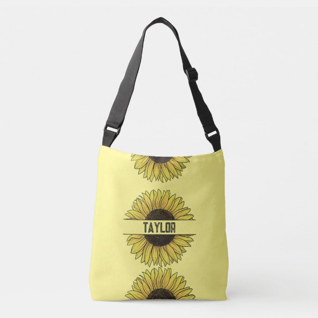 Sonnenblume auf Solid Monogram Name Tragetaschen Mit Langen Trägern (Vorderseite)