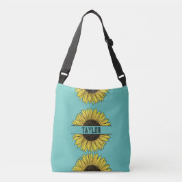 Sonnenblume auf Solid Monogram Name Tragetaschen Mit Langen Trägern
