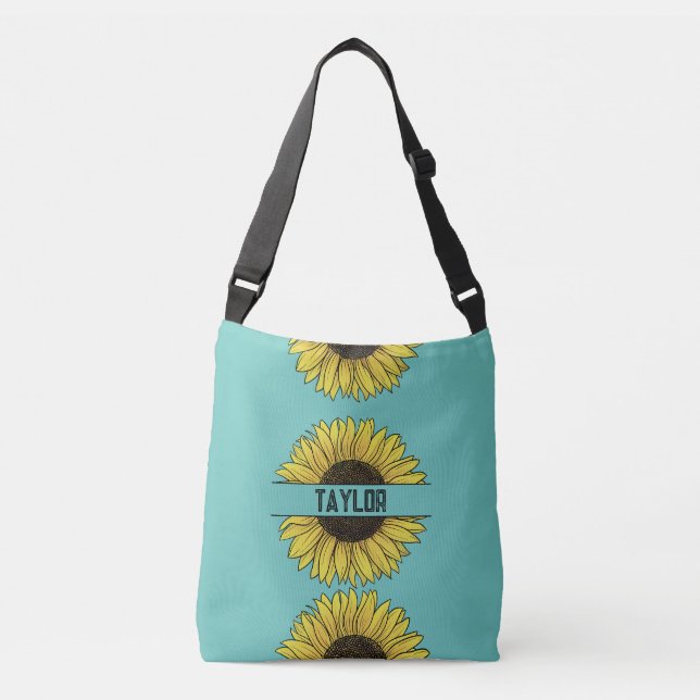 Sonnenblume auf Solid Monogram Name Tragetaschen Mit Langen Trägern (Vorderseite)