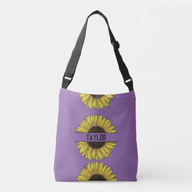 Sonnenblume auf Solid Monogram Name Tragetaschen Mit Langen Trägern (Vorderseite)