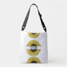 Sonnenblume auf Solid Monogram Name Tragetaschen Mit Langen Trägern