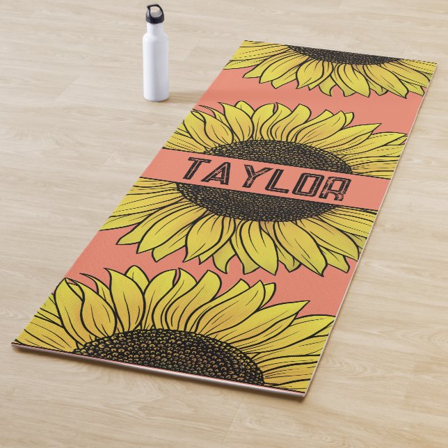 Sonnenblume auf Solid Monogram Name Yogamatte (Beispiel)