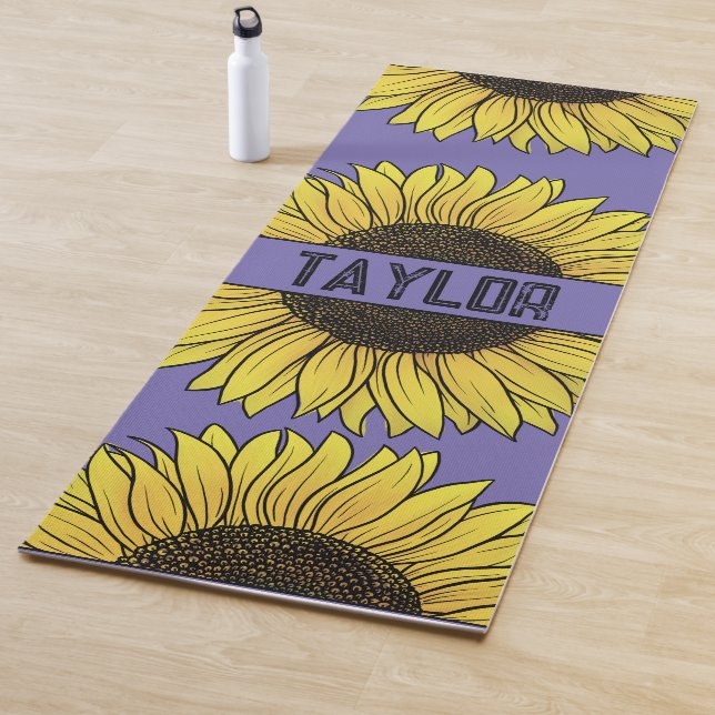 Sonnenblume auf Solid Monogram Name Yogamatte (Beispiel)