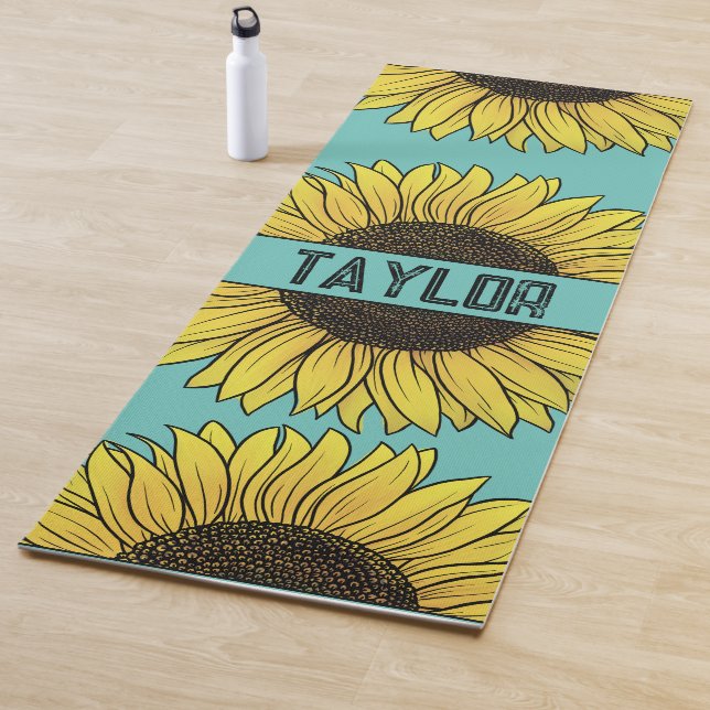 Sonnenblume auf Solid Monogram Name Yogamatte (Beispiel)