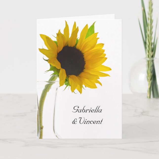 Sonnenblume auf weißer Hochzeit Einladung (Vorderseite)