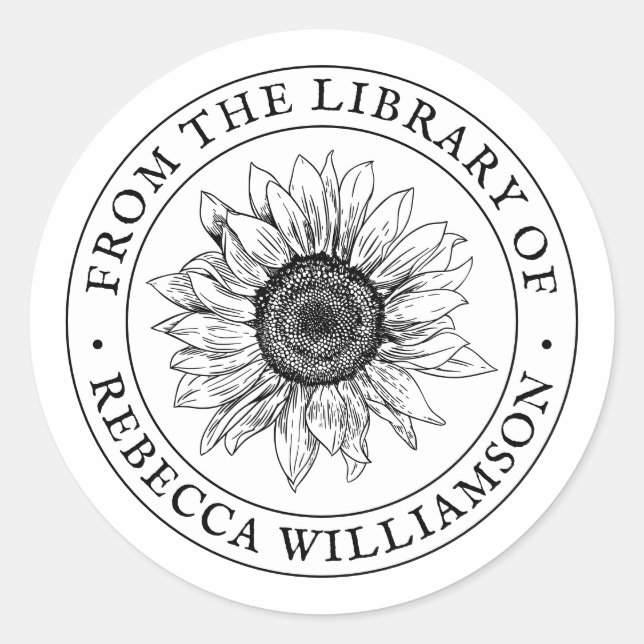 Sonnenblume aus dem Library Individuelle Name Buch Runder Aufkleber (Vorderseite)
