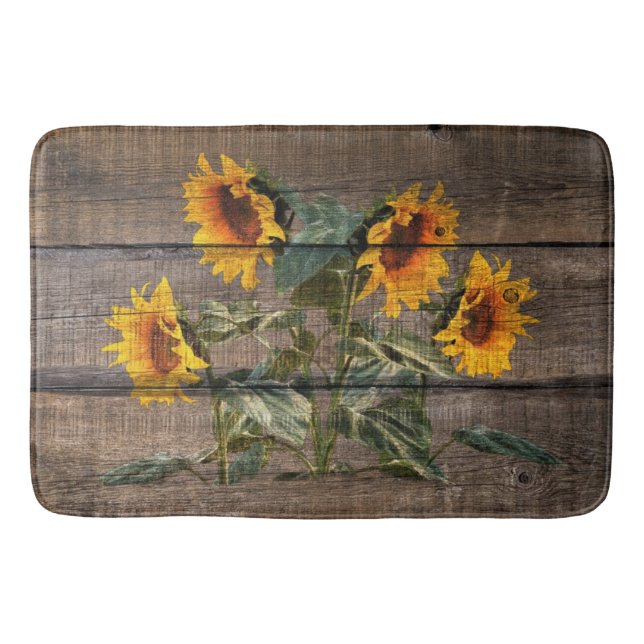 Sonnenblume aus Rustikalem Holz Badematte (Vorderseite)