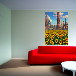 Sonnenblume außerhalb der Stadt | AI Art Poster