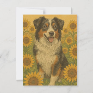 Sonnenblume Australian Shepherd Postkarte