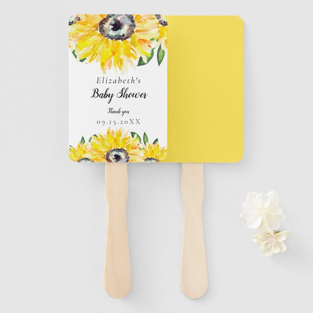 Sonnenblume Baby Dusche Chic Wasserfarbe Blütenblu Fächer (Vorne und Hinten)