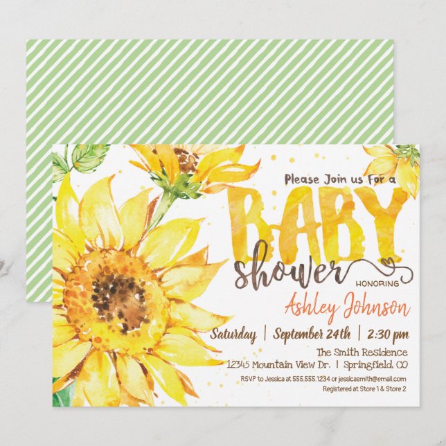Sonnenblume Baby Dusche Einladung (Vorne/Hinten)