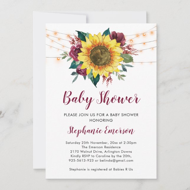 Sonnenblume Baby Dusche Lichter Blütenblume Einladung (Vorderseite)