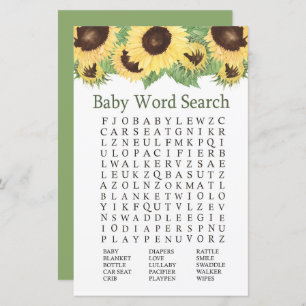 Sonnenblume Baby Dusche Word Search Game