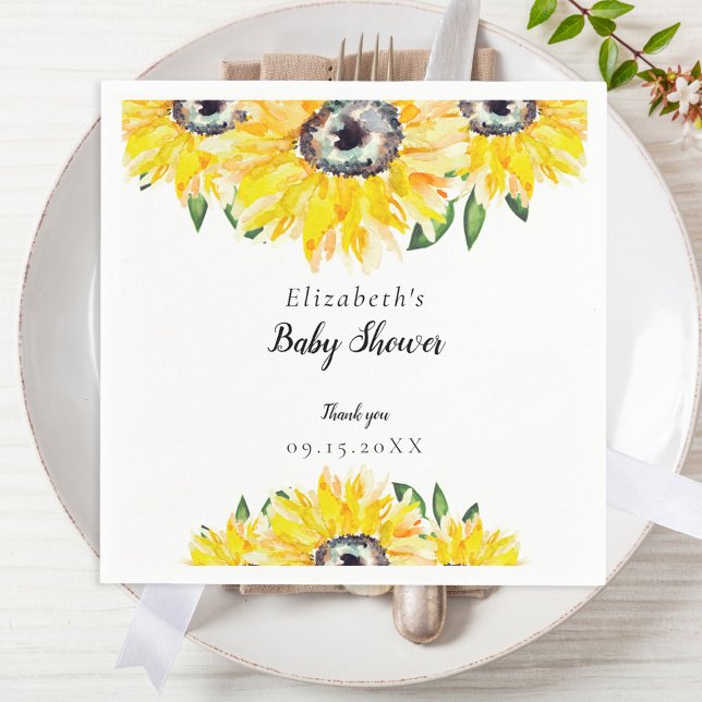Sonnenblume Baby Duschschrift Wasserfarbe Elegante Serviette (Von Creator hochgeladen)
