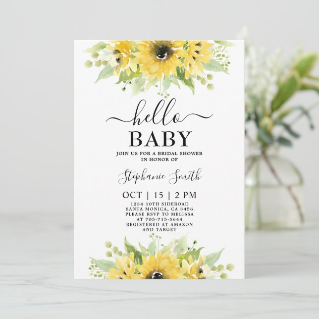 Sonnenblume Baby Duwer Girl Einladung (Stehend Vorderseite)