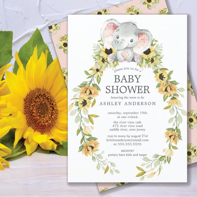 Sonnenblume & Baby Elephant Girls Babydusche Einladung (Von Creator hochgeladen)