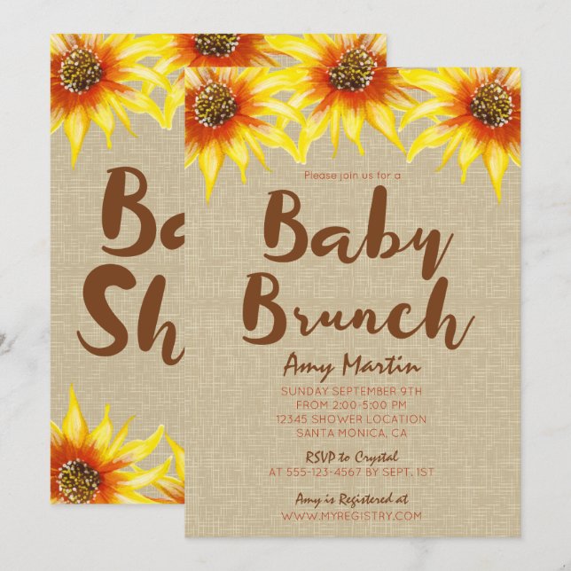 Sonnenblume, Babybrunch, Babydusche Einladung (Vorne/Hinten)