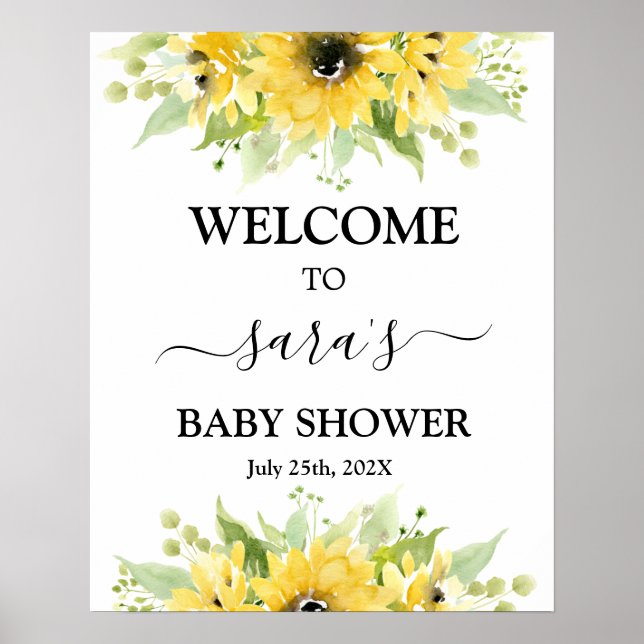 Sonnenblume Babydusche Mädchen Begrüßungszeichen Poster (Vorne)